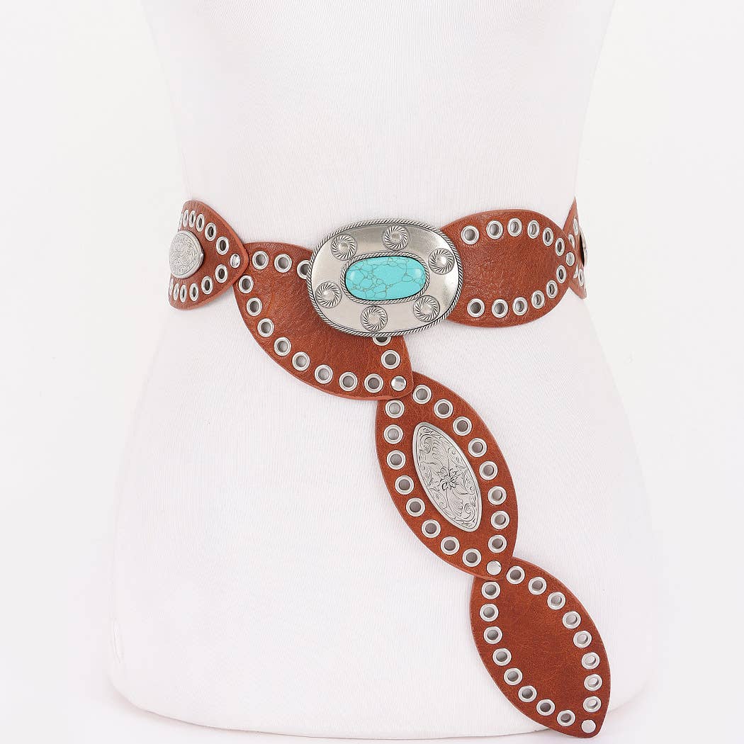 Camel Faux Leather Oval Disc Belt