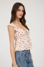 Off White Multi Floral Clip Dot Front Tie Cutout Crop Top