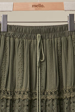Olive Elastic Waist Maxi Mello Skirt with Lace Trim