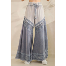 Blue Washed Fabric Mix Wide Leg Oli+Hali Pants