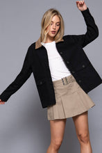Olive Long Sleeve Corduroy Collar Detail Cotton Twill Work Jacket