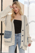 Beige Long Sleeve Multicolor Pocket Sweater