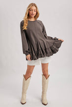 Ash French Terry Ruffled Tiered Hem Tunic Sweatshirt