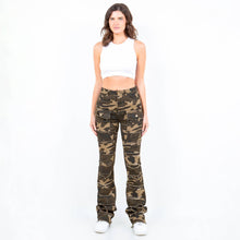 Olive Camo Patchwork Stacked Pants