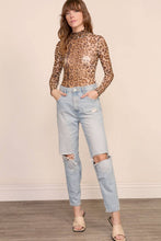 Gold Taupe Leopard Print Mesh Bodysuit