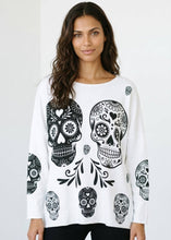 White Cosy Halloween Skulls Printed Sweater