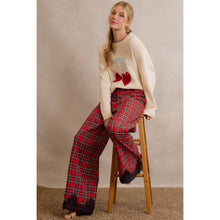 CHRISTMAS PLAID CHECK LACE TRIM WIDE LEG ELASTIC MID RISE PA: RED MULTI / M