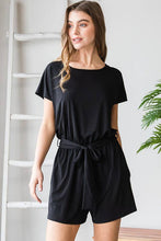 Black Solid Bulgari Romper with Belt and Keyhole Back