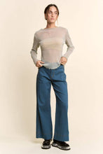 Cream Sheer Rhinestone Long Sleeve DD Mesh Top
