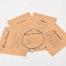Always Remember Heart Charm Stainless Steel Bracelet with Blessing Cards: