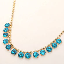Teal Cushion Teardrop Round Stone Link Evening Necklace
