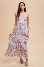Peach Lavender Floral Ruffled Maxi Dress