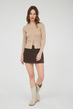 Mocha Snap Button Round Neck Knit Cardigan