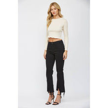 Black High Rise Crop Flare Mica Denim Jeans with Uneven Hem