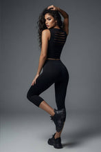 Black Cross Print Back Slit Tank