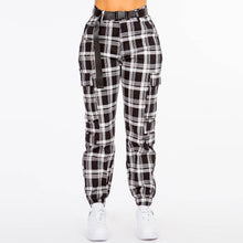 Red Black High Waist Plaid Patter Joggers