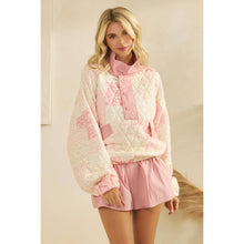 Pink Combo Textured Contrast printed Quarterzip Veveret Sweater