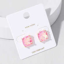 Neon Fuchsia Cushion Square Stone Stud Evening Earrings