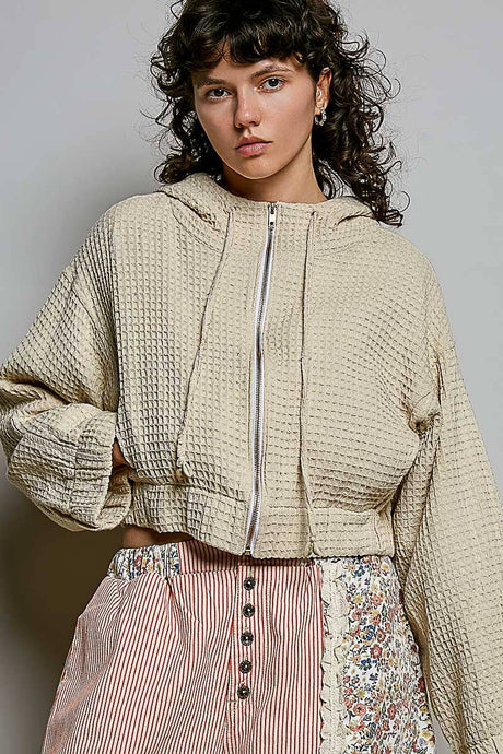 Natural Lightweight Waffle-Textured Hood Woven  POL Jacket