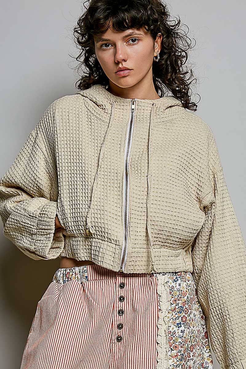 Natural Lightweight Waffle-Textured Hood Woven  POL Jacket
