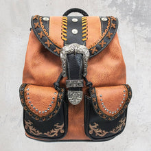 Black Western Leather Buckle Backpack: