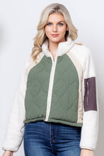 Faux Sherpa Quilted Zip Pocket Bomber Puffer Jacket