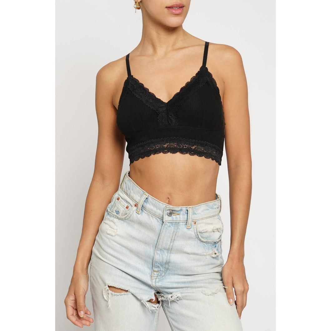 Black Lace Trim Knit Bralette