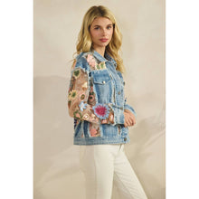 Med Wash Denim Veveret Jacket with Floral Organza Inset