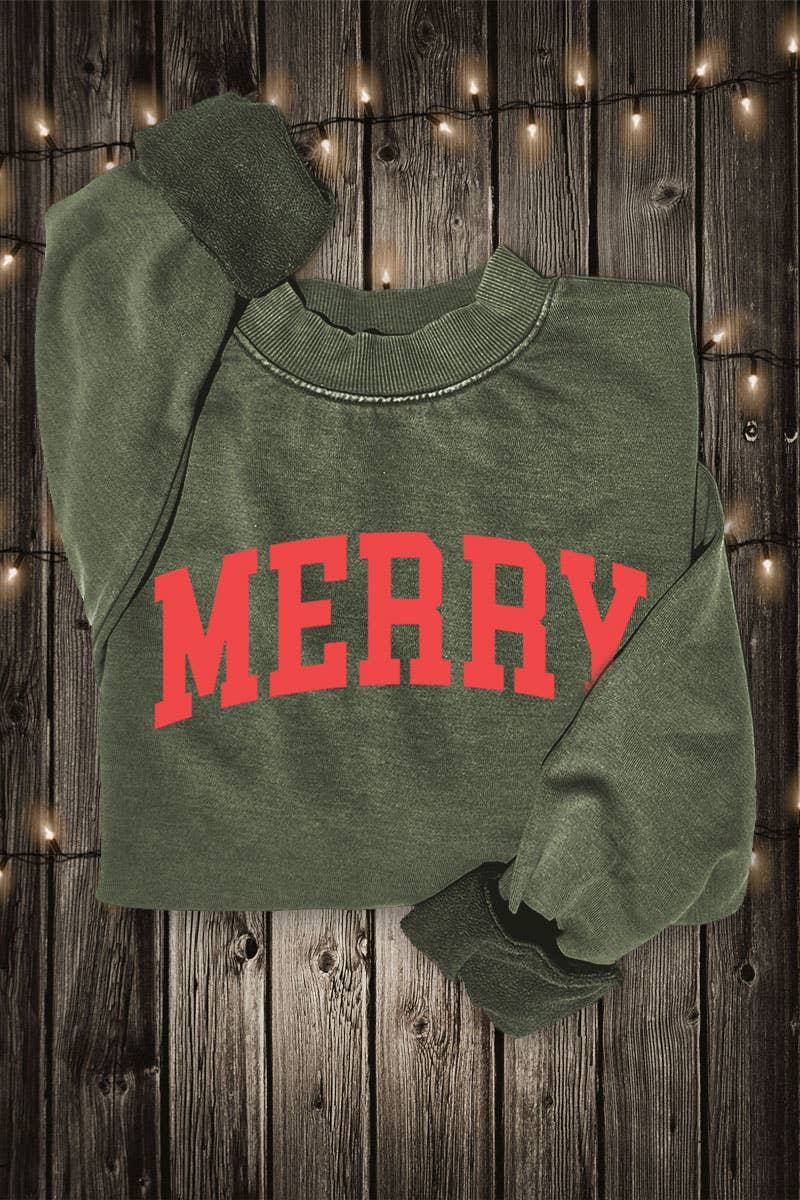 Mineral Olive Merry Graphic Sweatshirt