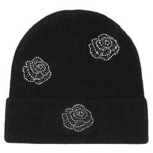 Black Rhinestone Rose Beanie