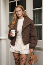 Chocolate Brown Quilted Shawl Collar Cropped Jacket