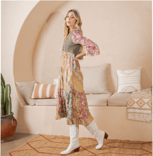Gravel A-Line Patchwork Midi Dress