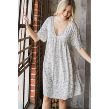 Grey Floral Deep V Neck Tie Waist Dress