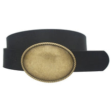 Black Plus Rope Trimmed Simple Oval Buckle Belt