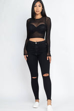 Black Solid Mesh Sheer Crop Top