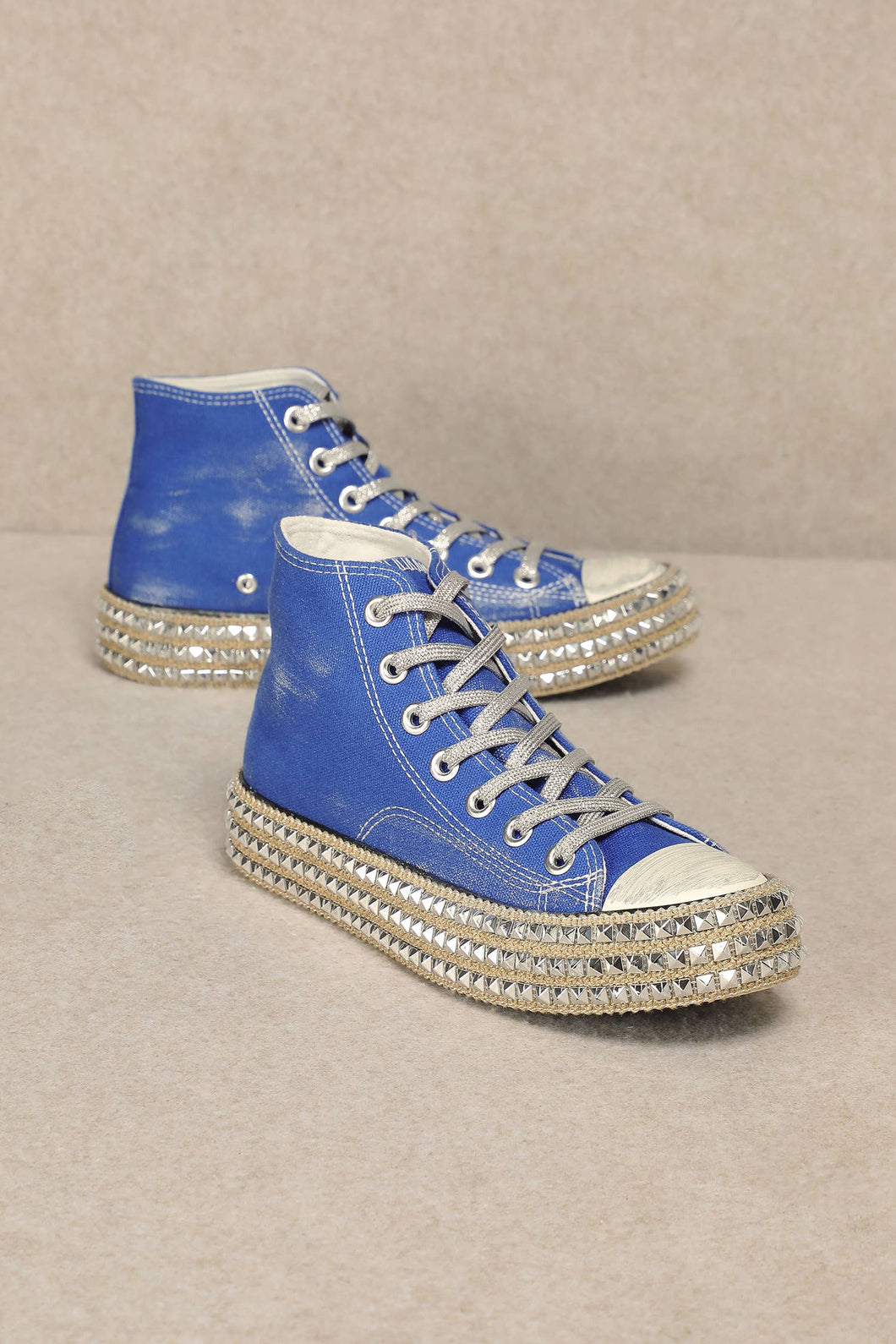 MX-CHANTEL - Studded High Top Sneakers: Blue / Standard / 6(1)-6.5(1)-7(1)-7.5(2)-8(2)-8.5(2)-9(2)-10(1)