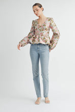 Pink Floral Jacquard Peplum Blouse