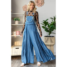 Med Wash Embroidered Strap Flowy Veveret overalls