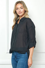 Black Oversize Sheer Button Down Top