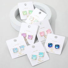 Pearl Blue Cushion Square Stone Stud Evening Earrings