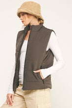 Grey Contrast Zip Cropped Puffer Vest