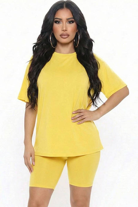 Yellow Loose Fit Top & Bike Shorts Set
