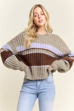 Olive Multi Striped Crew Neck Sweater