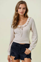 Light Beige Scoop Neck Ruffle Top
