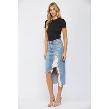 Wild Blue High Waist Distressed Mica Midi Skirt