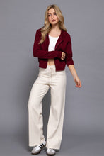 Burgundy Long Sleeve Crop Zip-Up Thermal Hoodie Jacket