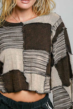 Black Round Neck Unique Patchwork Panels Cropped POL Top