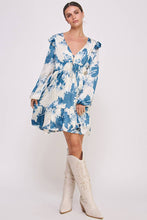 Blue Long Sleeve Mini Dress
