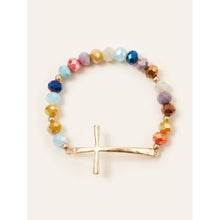 Lavender Hammered Cross Crystal Mix Beads Bracelet