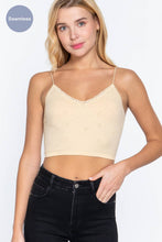 Black V-neck with Lace Trim Floral Jacquard Seamless Crop
